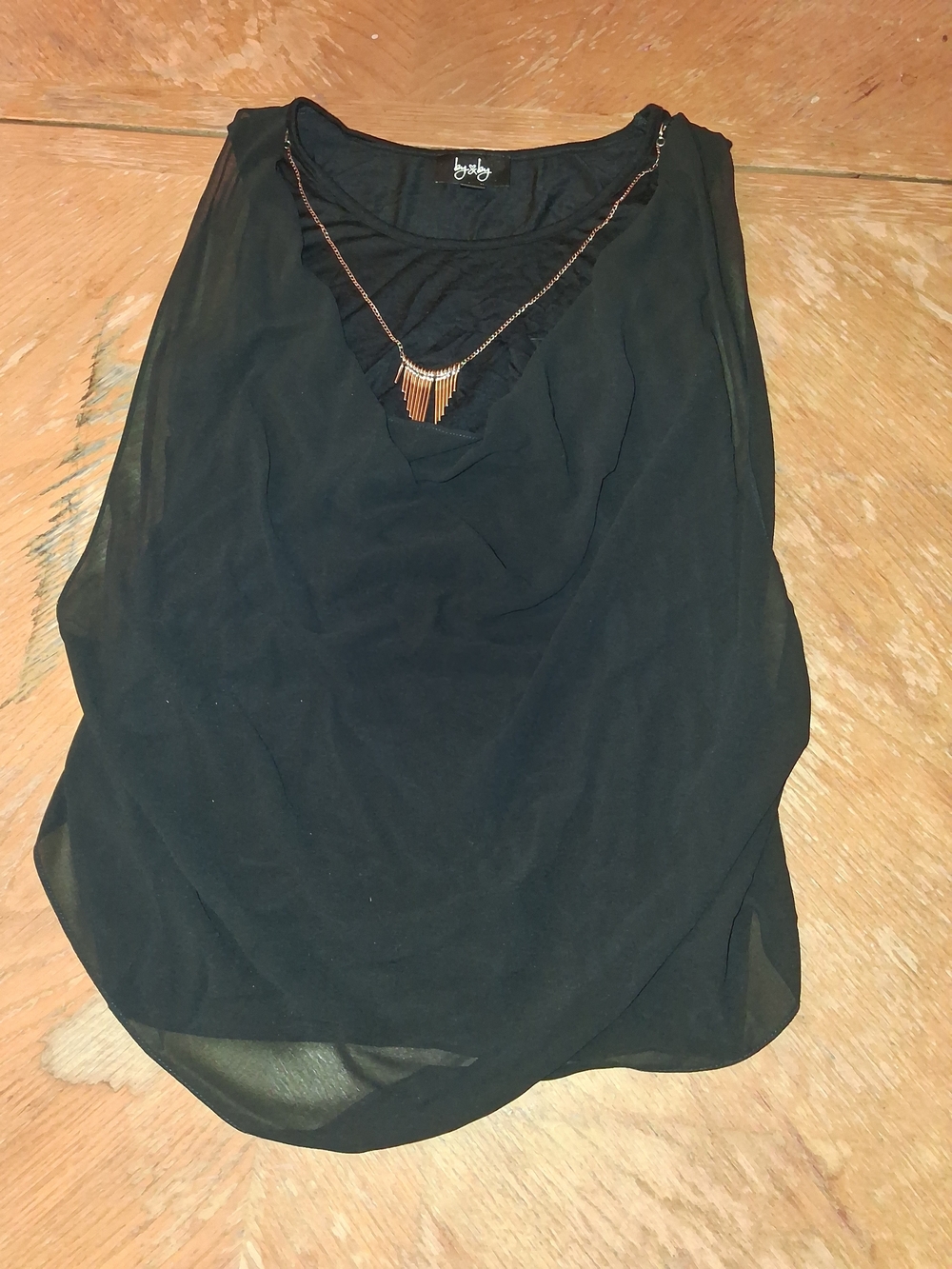 by & by Black Sleeveless V-Neck Draped Camisole with Necklace Detail